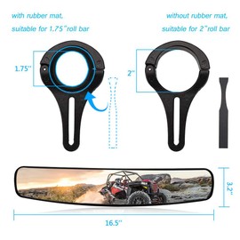 BETOOLL 16.5" Wide Rear View Race Mirror Convex Mirror with 1.75"-2” Clamp for UTV Compatible with Yamaha,Polaris,Kawasaki MULE