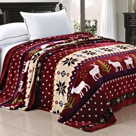 Serenta Light Weight Christmas Collection Flannel Fleece Blanket, Queen, Burgundy Christmas Deer