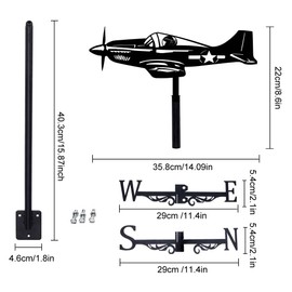 SUPERDANT Fighter Jet Iron Weather Vane Plane Metal Weathervane Black Wind Direction Garden Art Decor for Roof Indicators Wind Vanes for Yard Outdoor Farm Barn Sheds Garden Patio Decoration