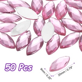 MECCANIXITY 50 Pcs Acrylic Horse Eye Gems, Light Pink Rhinestones 20x9mm Flat Back Gems Flat Back Crystal Rhinestones Bulk Gems for Crafting Rhinestones for Clothes Crafting Bedazzling Nails