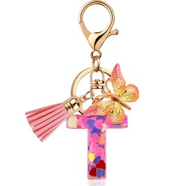 ChunlongFour Initial Letter Keychain for Women Girl Bag Charm Butterfly Tassel Keychain for Wallet Car Key Backpack Handbag