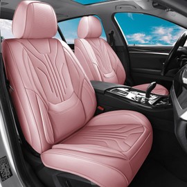 DOMAL Car Seat Covers Front Seat Cover,Universal Leather Car Seat Cover,Waterproof Non-Slip Edge Wrapping Car Seat Protector,Fit for Trucks, SUVs,Sedan (Pink, Front(2 Seats))