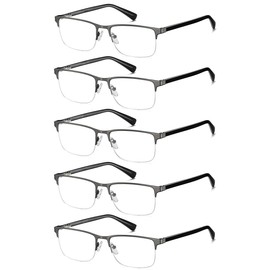 WAUDAR Reading Glasses for Men Metal Half Frame Eyeglasses Readers for Men Women 5 Pack Gunmetal 1.00