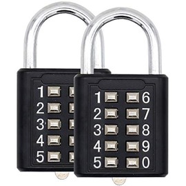 MIONI Guard Security 10 Digit Push Button Combination Padlock, 5 Digit Locking Mechanism, (2 Pack)