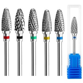Pack of 5 Carbide Bits, Tungsten Carbide Nail File Bits, Nail Drill Bits for Nail Gel, Nail Cutter Bits, Durable Tungsten Nail File Bits, Nail Cutter Attachments, for Manicure Pedicure Nail Care