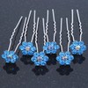 Bridal/Wedding/Prom/Party Set Of 6 Sky Blue Austrian Crystal Daisy Flower