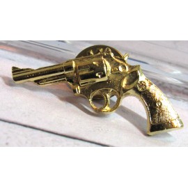 38 CALIBER REVOLVER PISTOL HAT PIN LAPEL PIN GOLD IN COLOR