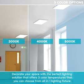 LUXRITE 2x2 FT Surface Mount LED Flat Panel Light, 3 Color Selectable 3000K - 5000K, 4000 Lumens, 0-10V Dimmable, Flush Mount Bracket Included, 120-277V, Damp Rated, UL Certified, DLC Listed