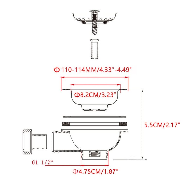 Kitchen Sink Collection, 114mm Kitchen Stainless Steel Sink Drain Strainer
