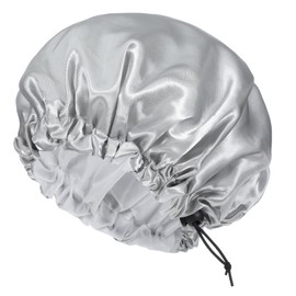 Double Layer Satin Bonnet for Men, Waterproof Bath Shower Cap Adjustable Drawstring Hair Bonnet Reusable Bathing Hair Cap for Men Curly Hair Braids, Silver