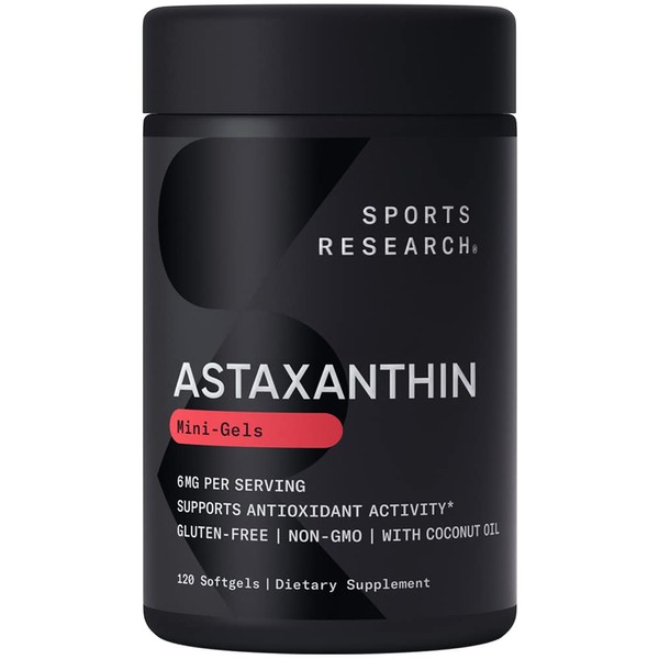 Sports Research Astaxanthin (6mg) with Organic Coconut | Non-GMO, Soy & Gluten Free - 120 Mini Softgels (4 Month Supply)