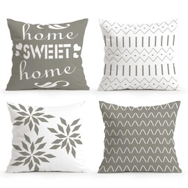 SEVENWELL Cushion Covers 45x45 cm Set of 4, Gray Geometric Patterns Farmhouse Case Pillow Cover for Sofa Chair Bedroom Modern Decor Home Office Couch Car