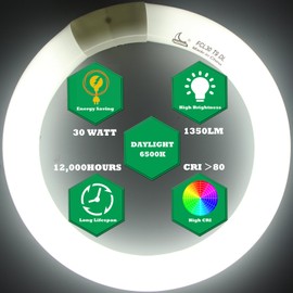 CHKADAWA FC9T9 9 inch Circline Light Bulbs T9 30W, FCL30 Circular Fluorescent Lamp Round 30 Watts Bulb Replacement for Ceiling Fan Fixture, Daylight DL 6500K, G10q 4 Pin Base, 2 Pack