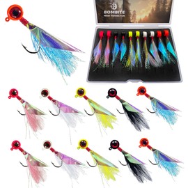 Bombite Crappie Jigs Crappie Bait,Hand-Tied Crappie Jig Heads with Rainbow Skin Feather,Crappie Fishing Lures Kit for Bass Crappie Walleye Panfish Sunfish 1/16oz