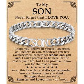 EYQV Son Gifts from Mom Dad, Stainless Steel Cuban Link Chain Son Bracelet Jewelry for Teen Boys Men Valentines Fathers Day Easter Graduation Christmas Birthday Gifts for Teenage Boys Men