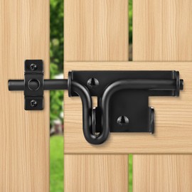 HTHOOOOOME Heavy Duty Slide Bolt Gate Latch with Padlock Hole - Universal Security Lock for Wooden Fence, Metal Gate, Shed Door, Yard Barn, Vinyl Sliding Door - Out/Indoor Waterproof Door Latch, Black