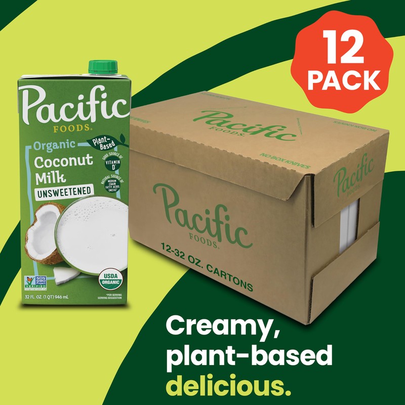 Pacific Foods Organic Unsweetened Coconut Milk, Plant Based Milk, 32