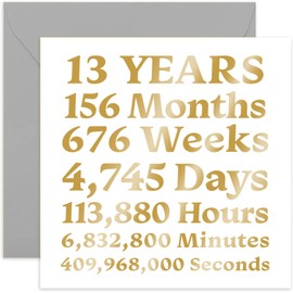 Old English Co. 13th Anniversary Lace Card - Stylish Gold Foil Thirteenth Birthday Card for Him or Her | Card for Husband, Wife, Girlfriend, Boyfriend, Happy Couple | Blank Inside & Envelope Included