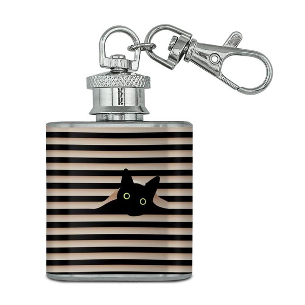 Black Cat In Window Stainless Steel 1oz Mini Flask Key
