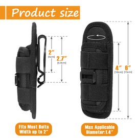 QILUCKY Tactical Flashlight Holster,Flashlight Pouch,Rotatable Flashlight Holder Belt Pouch Clip Tactical Torch Carry Case 360 Degree Carabiner Reel Clip