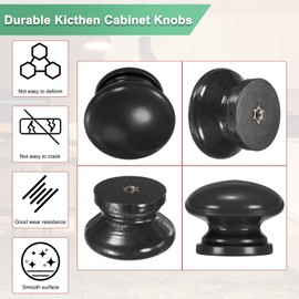 M METERXITY 6-Pack Kicthen Cabinet Knobs, 1-3/8 in(35mm) Solid Wood Round Drawer Pull Handle for Dresser/Office/Cupboard, Drawer Knob Hardware [Black]