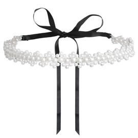 URROMA Wedding Bridal Belt, 1 Piece Black Fine Ribbon with Pearl Bridesmaid Gown Sash for Women Accessories Dress Matching, 2.7m