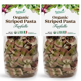 Food to Live Organic Striped Farfalle Pasta, 8.8 oz (Pack of 2) - Italian Artisan Tri-Color Bow-Tie Pasta. Made with Semolina, Beet and Spinach.