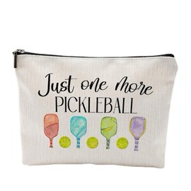 NIRPAUS Canvas Makeup Bag, Decorative Travel Organiser with Zipper, Multipurpose Storage Pouch, White (JUST ONE More PICKETBALL)