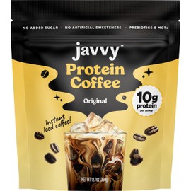 Javy Coffee Café proteico original Javy proteína de suero de leche de primera calidad y café helado instantáneo, 100  ca 20 porciones (paquete de 1)  