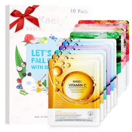 Kaely 10 Pack Variety Sheet Masks, Spa Party Face Masks for Kids Skincare Set, Facial Masks Beauty with Natural Ingredients, Moisturize Soothe for All Skin Types, Birthday Christmas Gifts, Set04