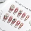 JODSONE Press on Nails Square Rhinestone Cat Eye Set with