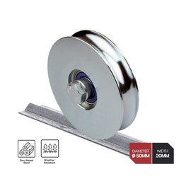 DOJA Industrial Sliding Door Wheel, 1 Piece, 60 mm x 20 mm, Steel, Sliding Gate Roller, Wheels for Sliding Doors, Gate Roller Door, U Groove Ball Bearing Wheels, Gate Castors
