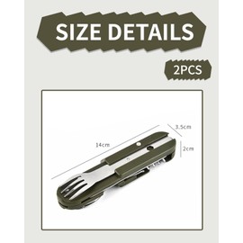 KGDUYC 2 Piece Outdoor German Army Cutlery Stainless Steel Camping Cutlery Set 6 Pieces Camping Cutlery Set Green Silver