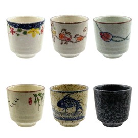 yaenoei Japanese Ceramic Tea Cups Set of 6, 6 oz No-Handle Matcha Mugs with Heat Retention, Porcelain Coffee Cup Set for Latte & Juice, Dishwasher Safe Gift