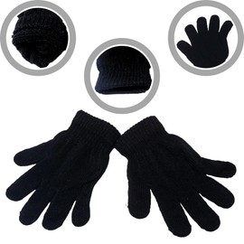 MJ Stuff 1 Pair Magic Stretch Gloves - Unisex Knit Winter Gloves, Full Finger, Black - Warm, Boys and Girls Daily Winter Wear