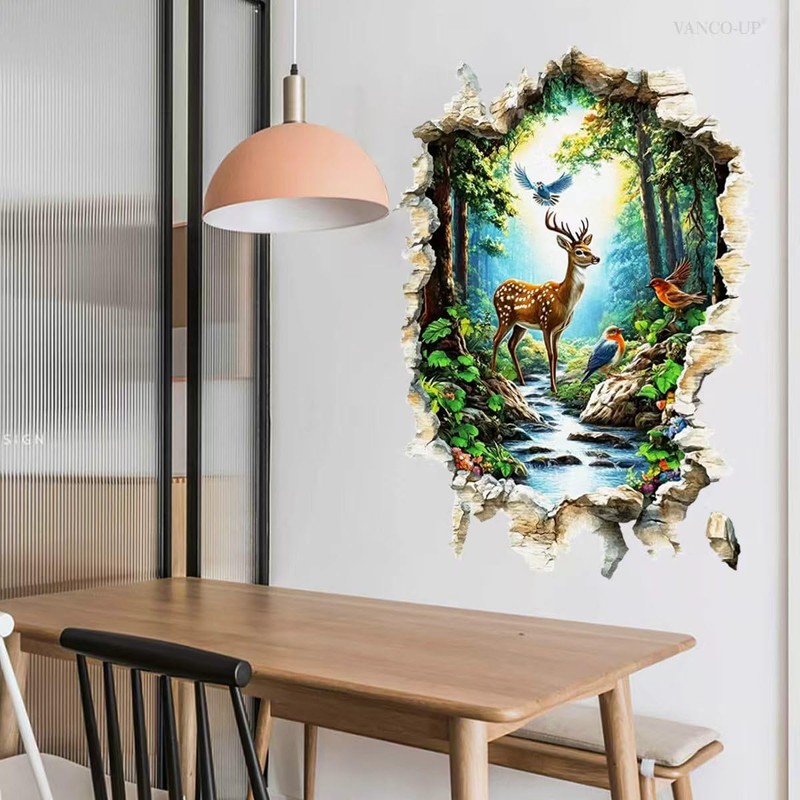 Upfirst Stag Deer with Evergreen Pines Wall Stickers
