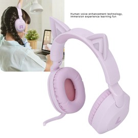 Luocute Cat Ear Wireless Headphone, LED Light & 3.5mm Aux Cable Foldable Music Gaming Headset, Mic Volume Control, Fast Charging, Suitable for School Travel Aircraft (Purple)