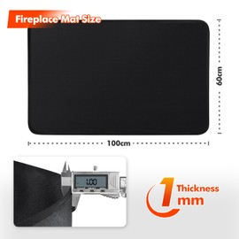 Hearth Rugs for Fireplaces, 100x60x0.1cm Fireproof Mat, Hearth Pads for Wood Stove Fireplace Indoor Outdoor, Fireplace Mat Protects Floors Carpets from Sparks Embers, Black