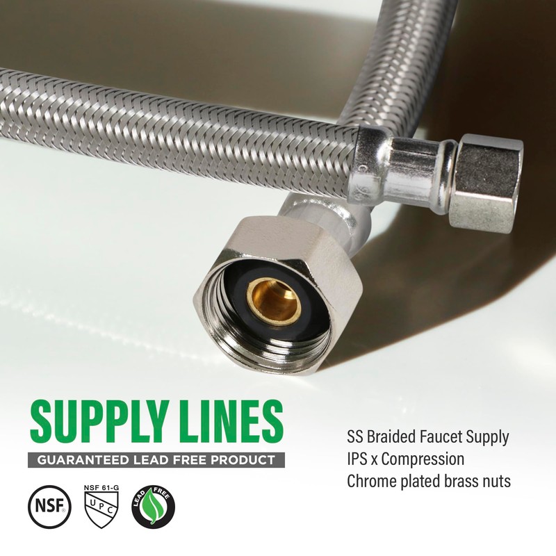 Everflow 27108-NL-2 Braided Faucet Connector 8" Long, 1/2" IPS Brass