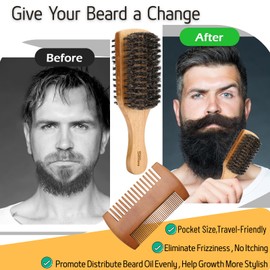 Beard Brush for Men Dual-Sided Soft Beard Mustache Brush Beard Care Kit – Natural Boar Bristle Brush,Comb & Scissors for Bushy or Trimmed Beards,Durable Pocket Travel-Friendly Grooming Set