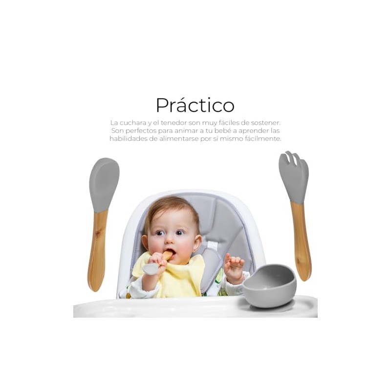 Raganet, Juego de Platos y Cubiertos para Bebé de Silicona,