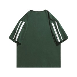 Aelfric Eden Graphic Tees Y2k Women Oversized T Shirts Striped Patchwork Crewneck Unisex Streetwear Tops Green XL