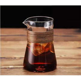 Bincoo 16oz Glass Coffee Carafe with Wood Heat-Resistant Layer, Coffee Decanter Coffee Server for Pour Over, Coffee Pot, Clear