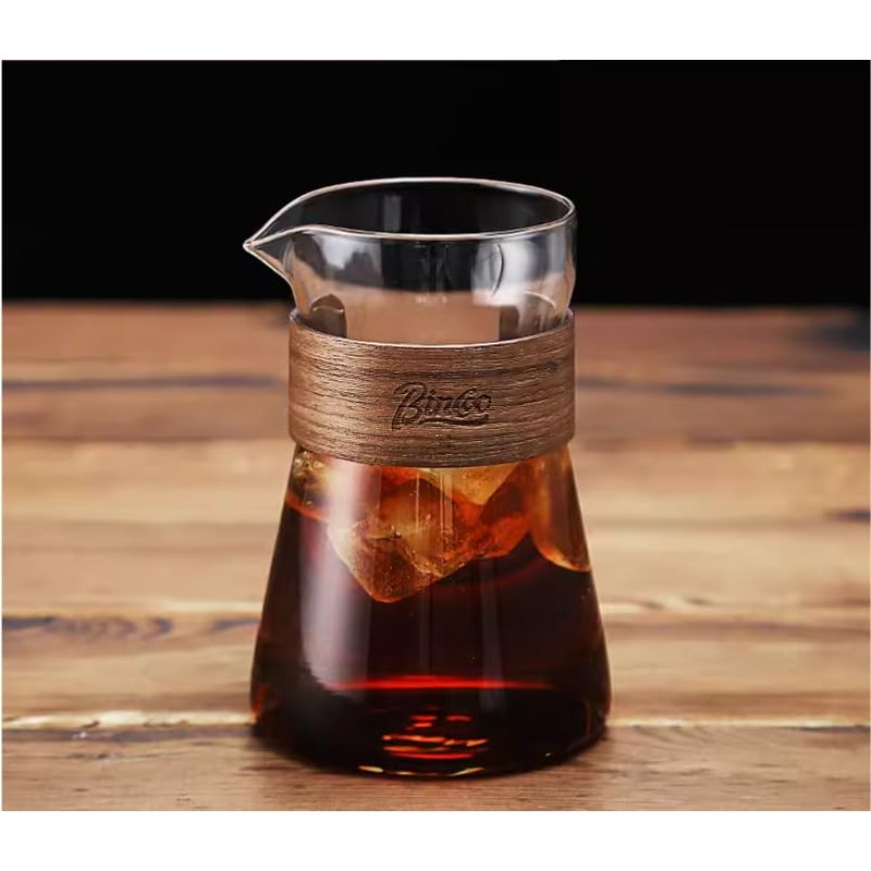 Bincoo 16oz Glass Coffee Carafe with Wood Heat-Resistant Layer, Coffee