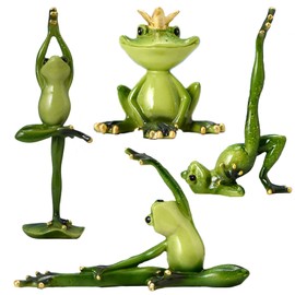 SYFUNLV 4 Pieces 3D Yoga Frog Statue, Resin Yoga Frog Figurine, 4 Different Yoga Pose, Decorative Frog Figure Sitting in Yoga Posture, Funny Creative Desktop Ornament, for Home Office