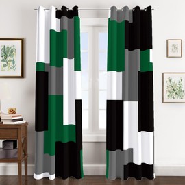 Tyrot Green Blackout Curtains for Bedroom 84 inch Length 2 Panels Set Dark Green Black Grey Modern Abstract Geometric Black Out Curtains Insulated Room Darkening Window Drapes for Living Room, 52Wx84L
