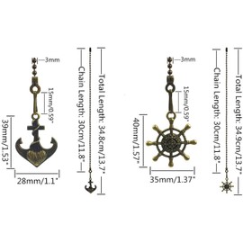 Hyamass Ceiling Fan Pull Chain Extenders with Charm Pendant - 2Pcs 12 inch Vintage Bronze Pull Chains for Ceiling Fans and Lights with Connector (Anchor and Wheel)