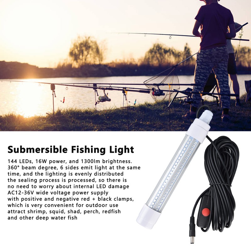 Submersible Fishing Light 16W AC12‑36V 1300lm LED Night Fishing Lure