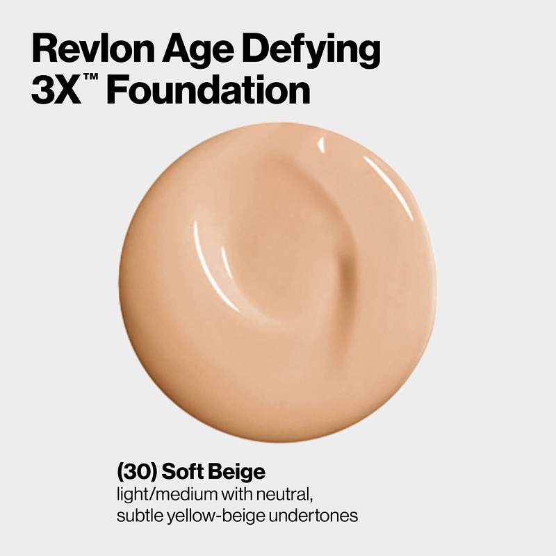 Revlon Liquid Foundation, Age Defying 3XFace Makeup, Anti-Aging and Firming