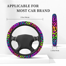 Rainbow Leopard Steering Wheel Cover,Cheetah Spots Elastic Non-Slip Steering Wheel Protector,Auto Interior Decor for Women Girls,Universal 15" Fit for Sedans,Trucks